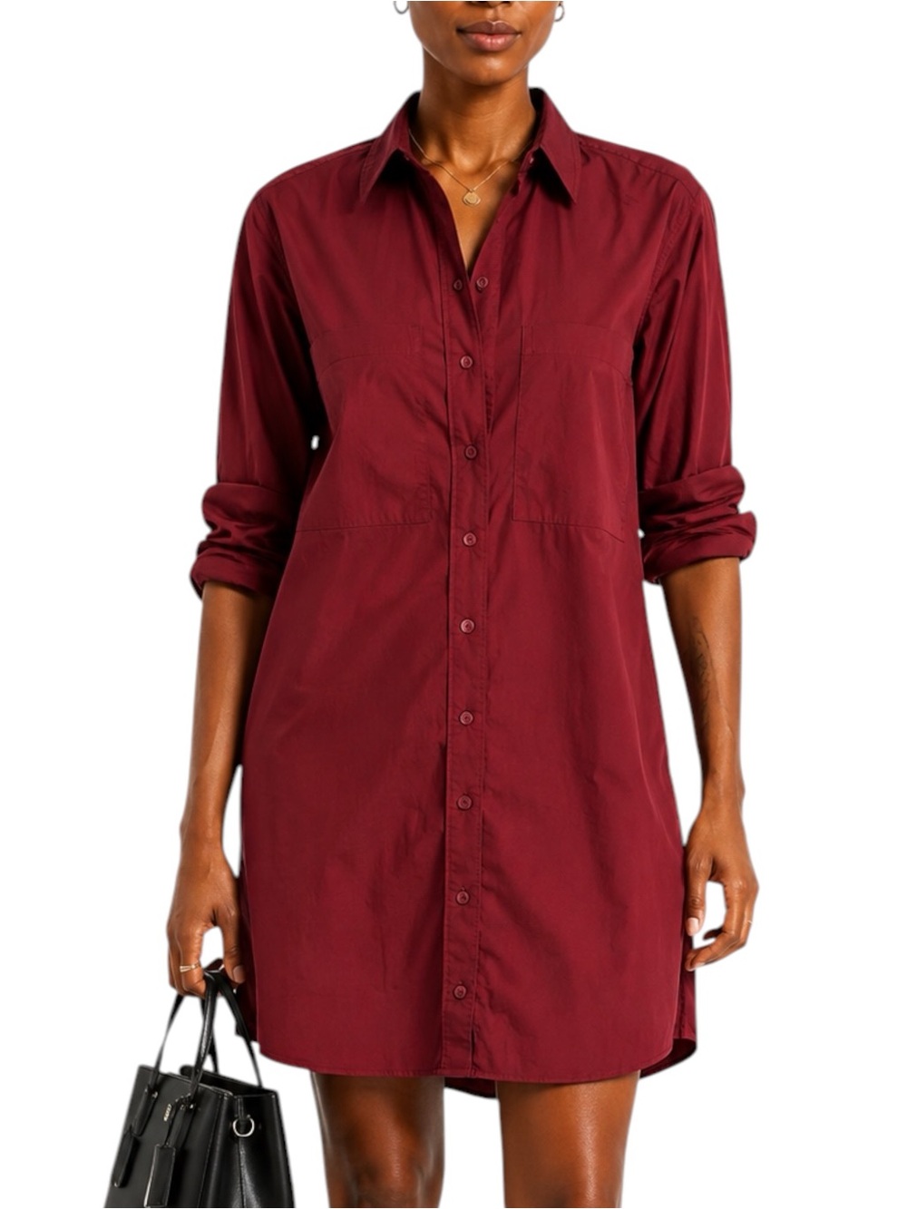 ABERCROMBIE & FITCH Burgundy Poplin Shirt Dress XS Tall